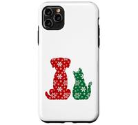 Cute Cat and Dog Christmas Holiday Red Green Snowflakes Pet Carcasa para iPhone 11 Pro MAX
