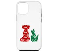 Cute Cat and Dog Christmas Holiday Red Green Snowflakes Pet Carcasa para iPhone 12/12 Pro