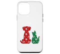 Cute Cat and Dog Christmas Holiday Red Green Snowflakes Pet Carcasa para iPhone 12 Mini