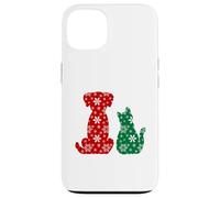 Cute Cat and Dog Christmas Holiday Red Green Snowflakes Pet Carcasa para iPhone 13