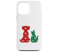 Cute Cat and Dog Christmas Holiday Red Green Snowflakes Pet Carcasa para iPhone 13 Pro MAX
