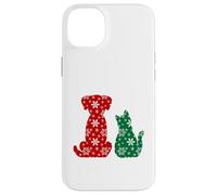Cute Cat and Dog Christmas Holiday Red Green Snowflakes Pet Carcasa para iPhone 14 Plus