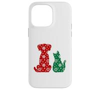 Cute Cat and Dog Christmas Holiday Red Green Snowflakes Pet Carcasa para iPhone 14 Pro MAX