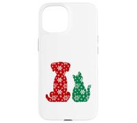 Cute Cat and Dog Christmas Holiday Red Green Snowflakes Pet Carcasa para iPhone 15