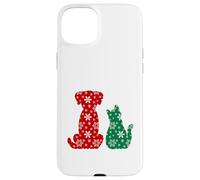 Cute Cat and Dog Christmas Holiday Red Green Snowflakes Pet Carcasa para iPhone 15 Plus