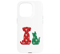 Cute Cat and Dog Christmas Holiday Red Green Snowflakes Pet Carcasa para iPhone 15 Pro