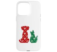 Cute Cat and Dog Christmas Holiday Red Green Snowflakes Pet Carcasa para iPhone 15 Pro MAX