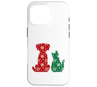 Cute Cat and Dog Christmas Holiday Red Green Snowflakes Pet Carcasa para iPhone 16 Pro