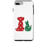 Cute Cat and Dog Christmas Holiday Red Green Snowflakes Pet Carcasa para iPhone 7 Plus/8 Plus