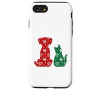 Cute Cat and Dog Christmas Holiday Red Green Snowflakes Pet Carcasa para iPhone SE (2020) / 7/8