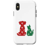 Cute Cat and Dog Christmas Holiday Red Green Snowflakes Pet Carcasa para iPhone X/XS