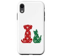 Cute Cat and Dog Christmas Holiday Red Green Snowflakes Pet Carcasa para iPhone XR