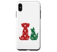 Cute Cat and Dog Christmas Holiday Red Green Snowflakes Pet Carcasa para iPhone XS MAX