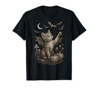 Cute Cat Bat Wings Moon Fall Vintage Fairycore Graphic Camiseta