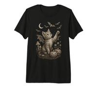 Cute Cat Bat Wings Moon Fall Vintage Fairycore Graphic Camiseta Premium