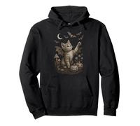 Cute Cat Bat Wings Moon Fall Vintage Fairycore Graphic Sudadera con Capucha