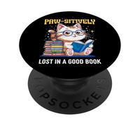 Cute Cat Book Lover Paw-sitively Reading Accessories PopSockets PopGrip Adhesivo