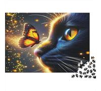 Cute Cat Challenging & Brainteasing Puzzle Black Cat with Butterfly for Adults & Kids Age 12 Years Up 38x26cm/1000pcs