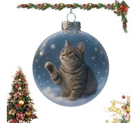 Cute Cat Christmas Glass Ornaments Collection, Cat Glass Christmas Ball Figurines in Snow Globes, Xmas Tree Kitten Ball Ornament, Holiday Decor & Gift Set for Cats Lovers (Ash-D)