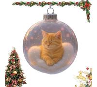 Cute Cat Christmas Glass Ornaments Collection, Cat Glass Christmas Ball Figurines in Snow Globes, Xmas Tree Kitten Ball Ornament, Holiday Decor & Gift Set for Cats Lovers (Amber-A)