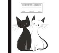 Cute Cat Couple Composition Notebook College Ruled **| 7.5x9.25 in | 110 Pages | Black White Minimalist Design: Adorable Friendship Theme Journal for Cat Lovers, Students & Daily Writing