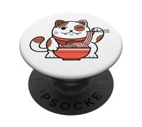 Cute Cat Eating Ramen Japanese Noodle Soup Anime PopSockets PopGrip Adhesivo