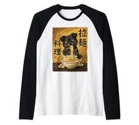 Cute Cat Eating Ramen Noodles Funny Japan Kawaii Cats Camiseta Manga Raglan
