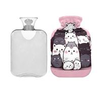Cute Cat Friends - Botella de agua caliente con funda, bolsa de agua caliente para compresas frías y calientes, botellas de agua caliente con fundas de 2 L