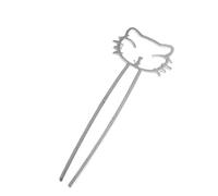 Cute Cat Hair Sticks，Versatile and elegant kitten hairpin, perfect for women's updo hairstyles. (Silver,15cm)