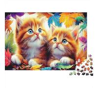 Cute Cat Heavyweight Paper Two Kittens in Autumn Leaves Jigsaw Puzzle Beginner Friendly Gift for Kids 70x50cm/1000pcs