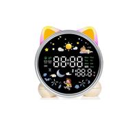 Cute Cat Kids Alarm Clock, Sleep Training Clock with Sun & Moon, Sleep Sound Machine, Timer Night Light, OK to Wake Clock