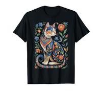 Cute Cat Lover Vintage Flowers Art Pattern Aesthetic Camiseta