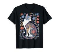 Cute Cat Lover Vintage Flowers Art Pattern Aesthetic Camiseta