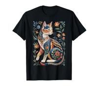 Cute Cat Lover Vintage Flowers Art Pattern Aesthetic Camiseta