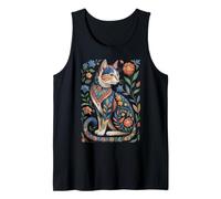 Cute Cat Lover Vintage Flowers Art Pattern Aesthetic Camiseta sin Mangas