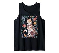 Cute Cat Lover Vintage Flowers Art Pattern Aesthetic Camiseta sin Mangas