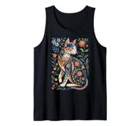 Cute Cat Lover Vintage Flowers Art Pattern Aesthetic Camiseta sin Mangas