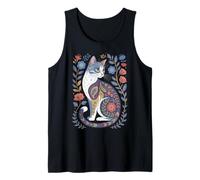 Cute Cat Lover Vintage Flowers Art Pattern Aesthetic Camiseta sin Mangas