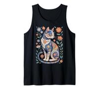 Cute Cat Lover Vintage Flowers Art Pattern Aesthetic Camiseta sin Mangas