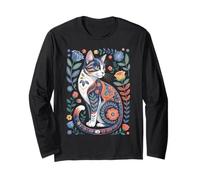 Cute Cat Lover Vintage Flowers Art Pattern Aesthetic Manga Larga