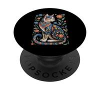 Cute Cat Lover Vintage Flowers Art Pattern Aesthetic PopSockets PopGrip Adhesivo