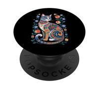 Cute Cat Lover Vintage Flowers Art Pattern Aesthetic PopSockets PopGrip Adhesivo