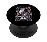Cute Cat Lover Vintage Flowers Art Pattern Aesthetic PopSockets PopGrip Adhesivo