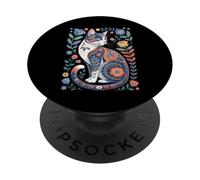 Cute Cat Lover Vintage Flowers Art Pattern Aesthetic PopSockets PopGrip Adhesivo