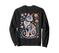 Cute Cat Lover Vintage Flowers Art Pattern Aesthetic Sudadera