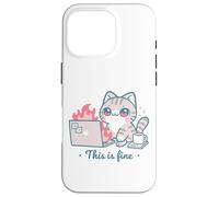 Cute Cat Meme Office Caos Burnout Humor Alivio del estrés Carcasa para iPhone 16 Pro