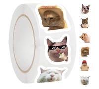 Cute Cat Meme Stickers - Funny Waterproof Sticker Roll, Vinyl Decals for Laptops with Fade-Resistant Print, Pvc Cat Sticker Set for Teens, Craft Label Roll with Strong Adhesive, Decoration