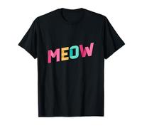 Cute Cat Meow Tipografía Colorida Hombres Mujeres Camiseta