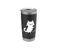 Cute Cat Minimal Pixel Art Nostalgic Retro 8-bit Gamer Vaso térmico de acero inoxidable de doble pared