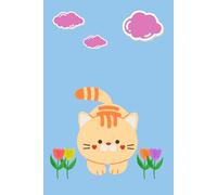 Cute Cat Notebook: Kawaii Orange Cat Journal, Wide Ruled Lined Pages for School & Office, 6 x 9 Inch Portable Size, 122 Pages, Aesthetic Blue Cover with Paw Prints